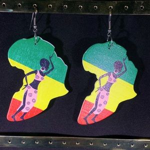 Africa Rasta Woman Wooden Earrings